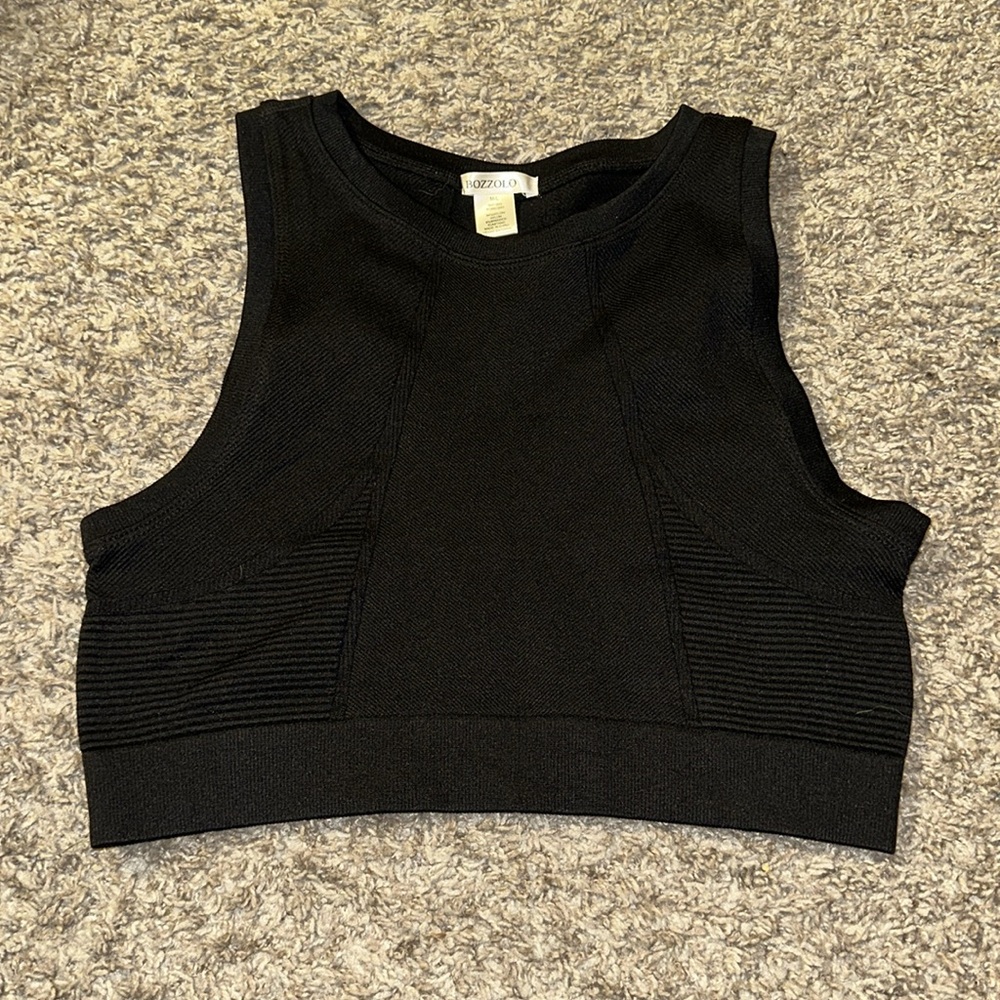 BOZZOLO‎ Womens black Ribbed Crop Tank Top - size M/L / box 32-35 - Picture 3 of 6